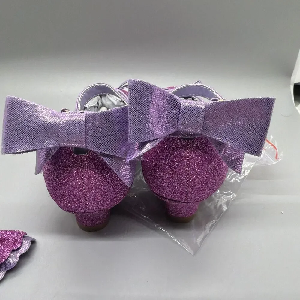 Girls Dress Shoes 1.3inch Low Heel Dance Shoes Bow Glitter Wedding Party Shoes